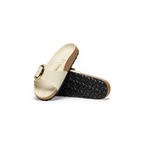 Madrid Big Buckle High Shine Ecru Natural Leather Sandals