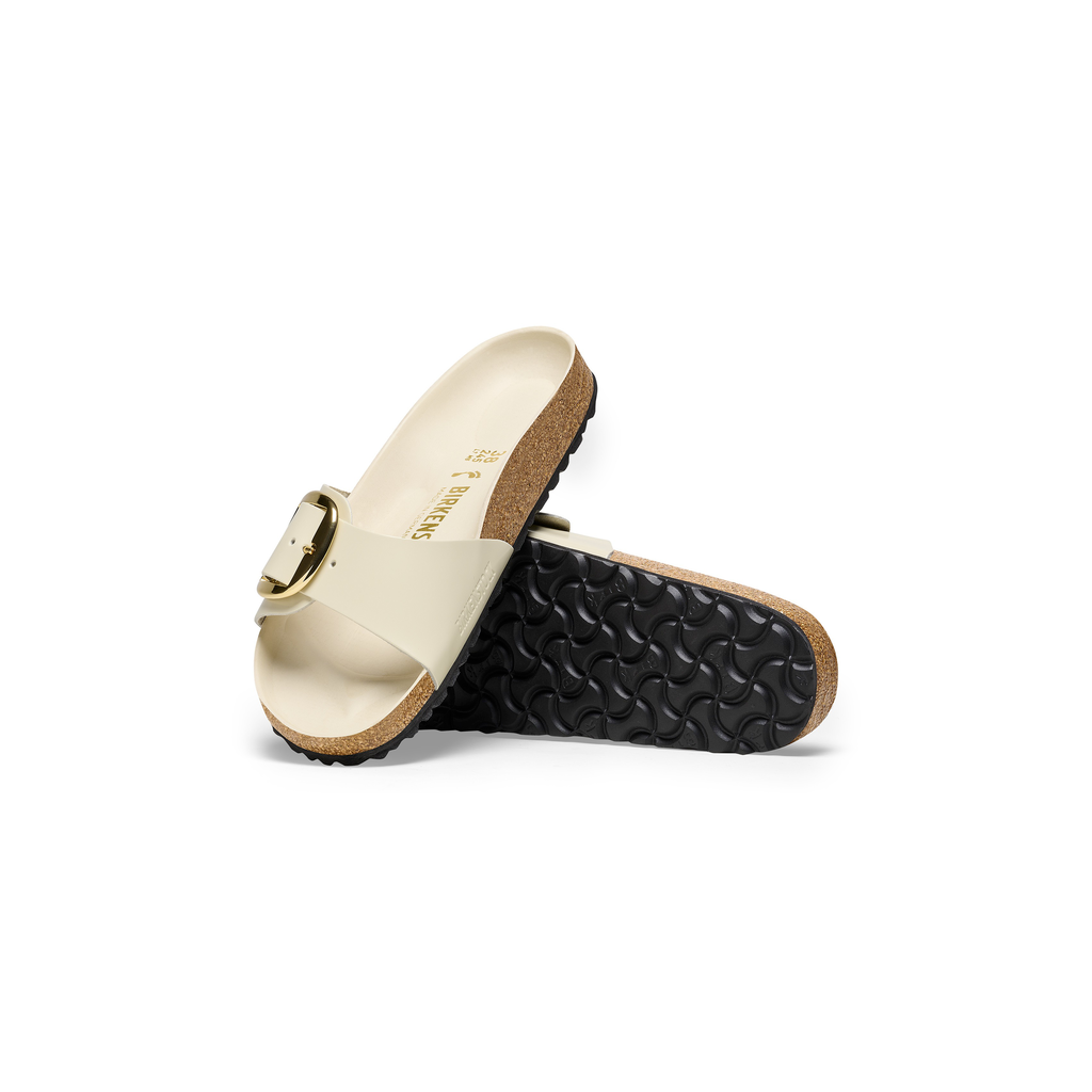 Madrid Big Buckle High Shine Ecru Natural Leather Sandals