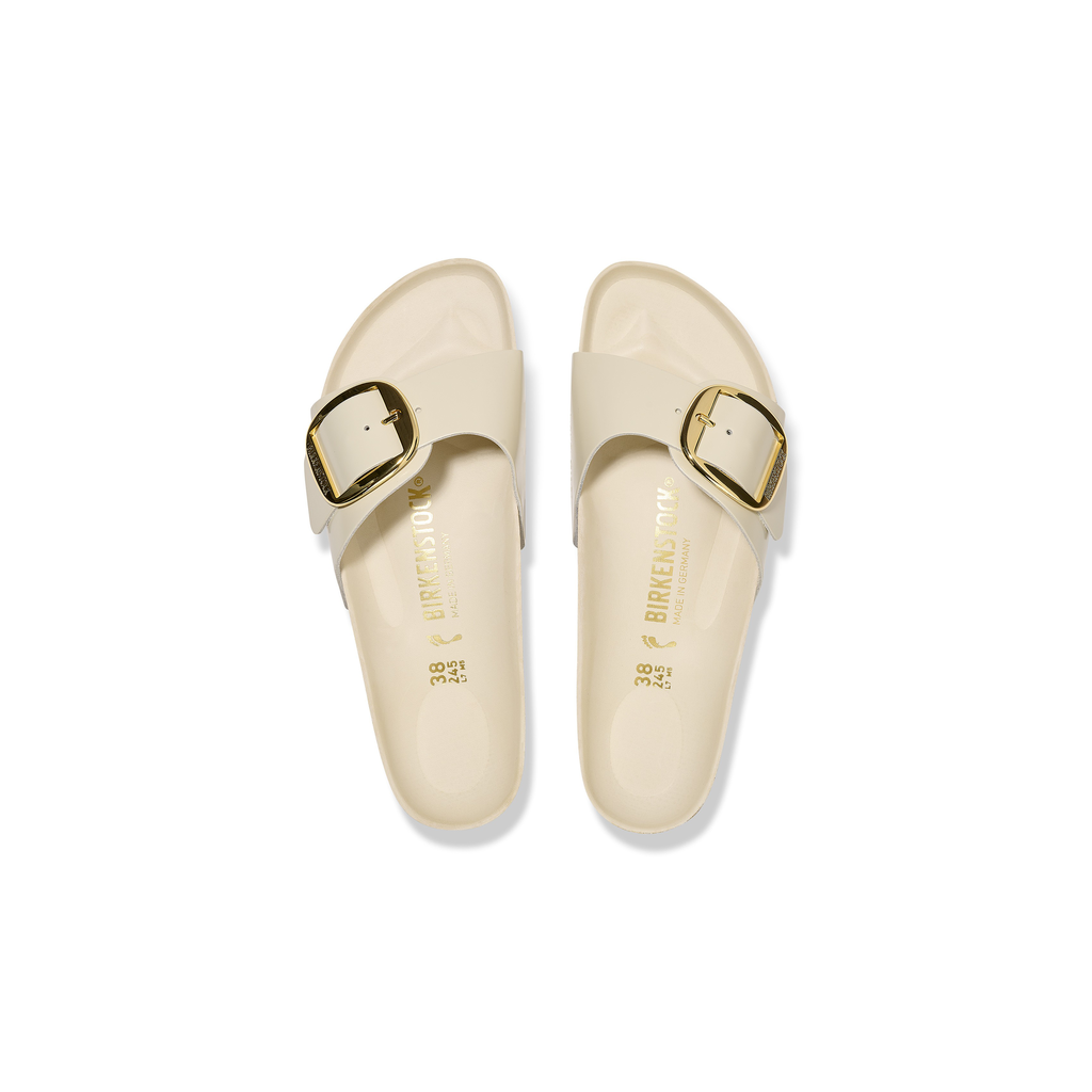 Madrid Big Buckle High Shine Ecru Natural Leather Sandals