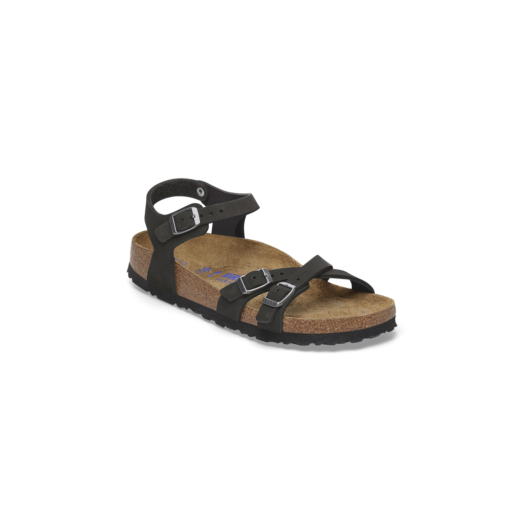 Kumba Soft Footbed Black Nubuck Leather Sandals