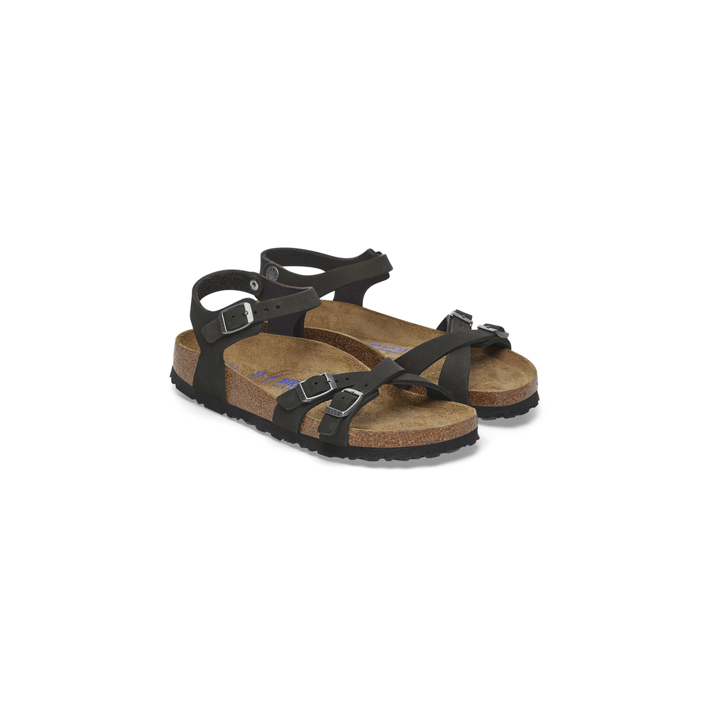 Kumba Soft Footbed Black Nubuck Leather Sandals