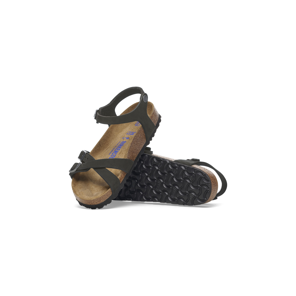 Kumba Soft Footbed Black Nubuck Leather Sandals