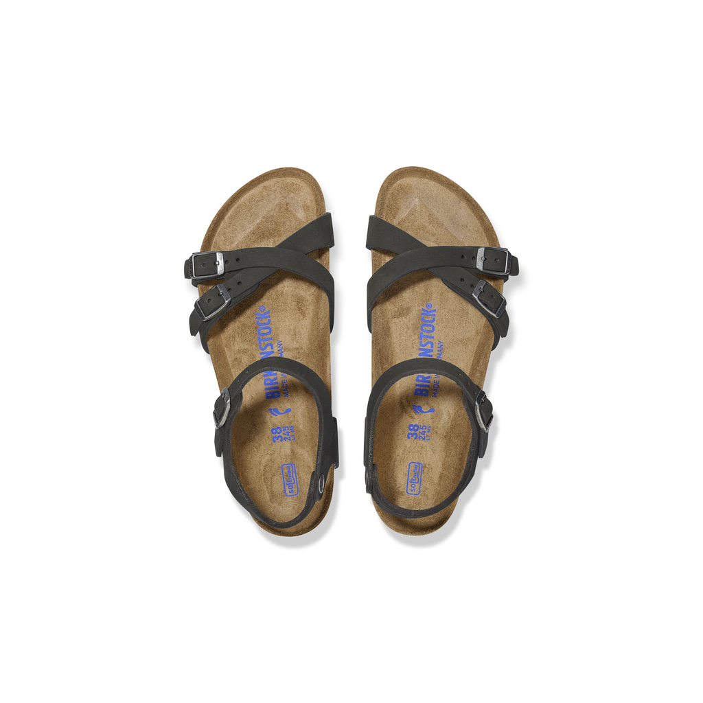 Kumba Soft Footbed Black Nubuck Leather Sandals