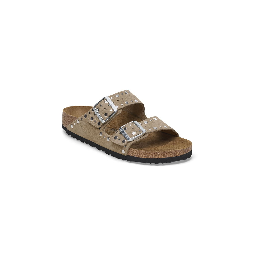 Arizona Rivet Taupe Suede Leather Sandals