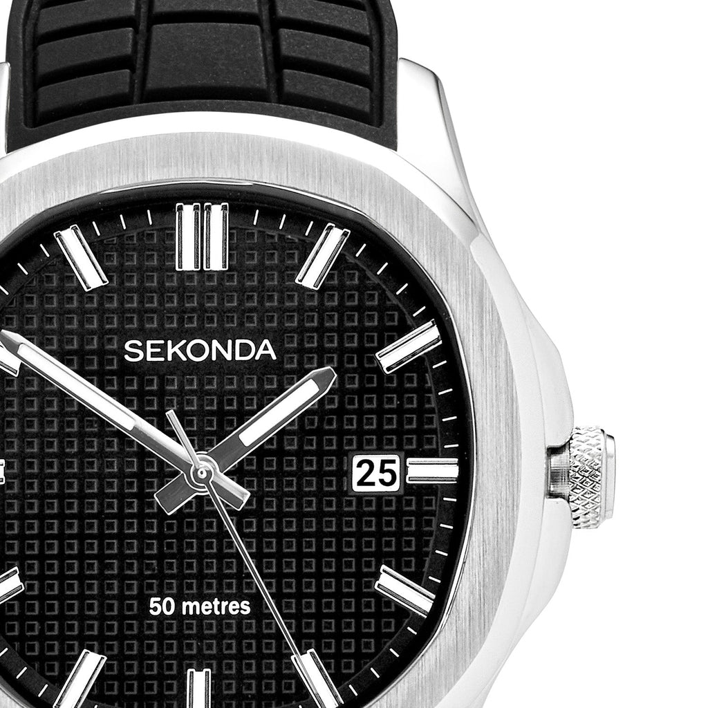 Sekonda Octaire Mens Black Dial 40mm Watch With Rubber Strap