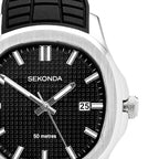 Sekonda Octaire Mens Black Dial 40mm Watch With Rubber Strap