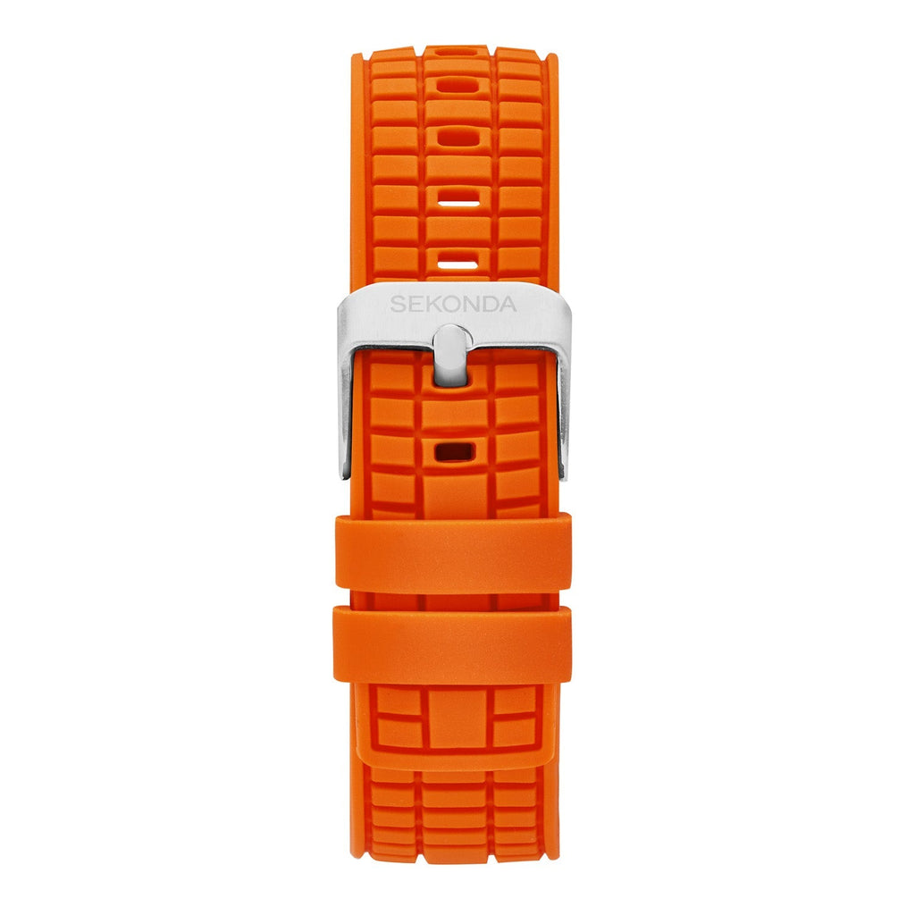 Sekonda Octaire Mens Black Dial Watch With Orange Silicone Strap 40mm