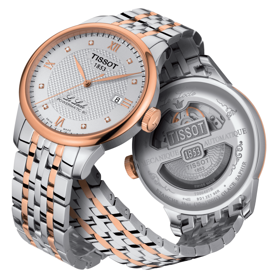 Tissot Le Locle Powermatic 80 Diamonds Silver Dial Two Tone Steel Strap Watch For Men - T006.407.22.036.01