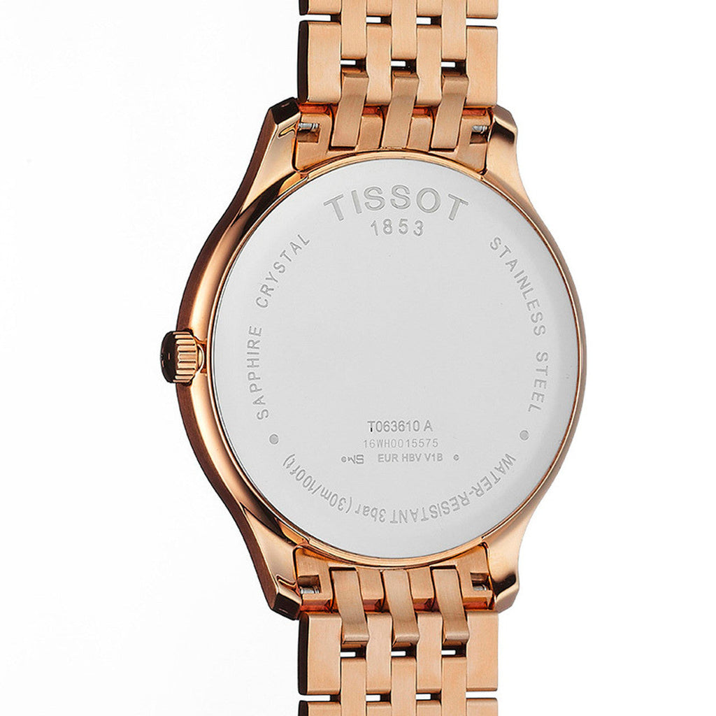Tissot T Classic Tradition White Dial Rose Gold Steel Strap Watch For Women - T063.610.33.038.00