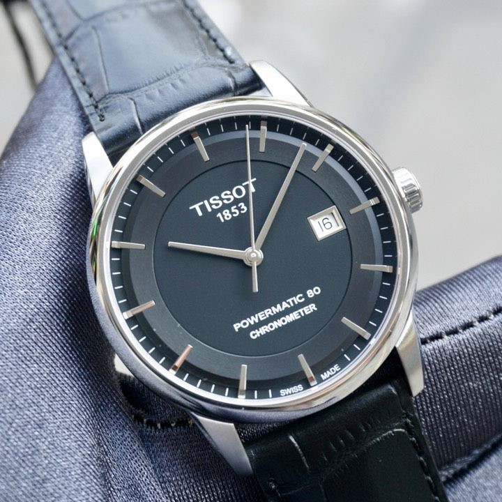 Tissot T Classic Luxury Powermatic 80 Black Dial Black Leather Strap Watch For Men - T086.408.16.051.00