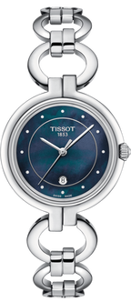 Tissot T Lady Flamingo Mother of Pearl Blue Dial Silver Steel Strap Watch for Women - T094.210.11.126.00