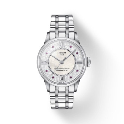 Tissot Chemin Des Tourelles Powermatic 80 Rubies Mother of Pearl Dial Silver Steel Strap Watch For Women - T099.207.11.113.00