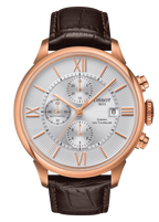Tissot Des Tourelles Chronograph Silver Dial Brown Leather Strap Watch For Men - T099.427.36.038.00