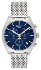 Tissot PR 100 Chronograph Blue Dial Silver Mesh Bracelet Watch for Men - T101.417.11.041.00