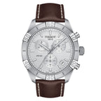 Tissot PR 100 Sport Quartz Chronograph Silver Dial Brown Leather Strap Watch For Men - T101.617.16.031.00