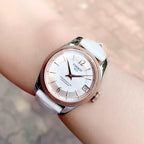 Tissot T-Classic Powermatic 80 Mother of Pearl Silver Dial White Leather Strap Watch For Women - T108.208.26.117.00