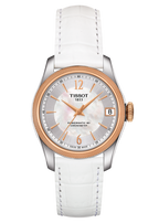 Tissot T-Classic Powermatic 80 Mother of Pearl Silver Dial White Leather Strap Watch For Women - T108.208.26.117.00