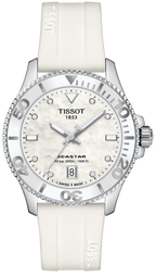 Tissot Seastar 1000 Mother of Pearl White Dial White Rubber Strap Watch for Women - T120.210.17.116.00