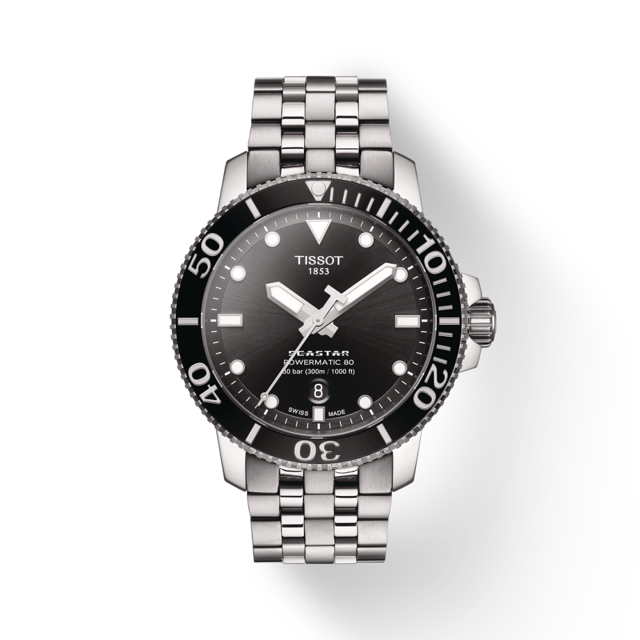 Tissot Seastar 1000 Powermatic 80 Black Dial Silver Steel Strap Watch For Men - T120.407.11.051.00