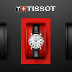 Tissot Carson Premium Automatic Lady Silver Dial Black Leather Strap Watch for Women - T122.207.16.033.00
