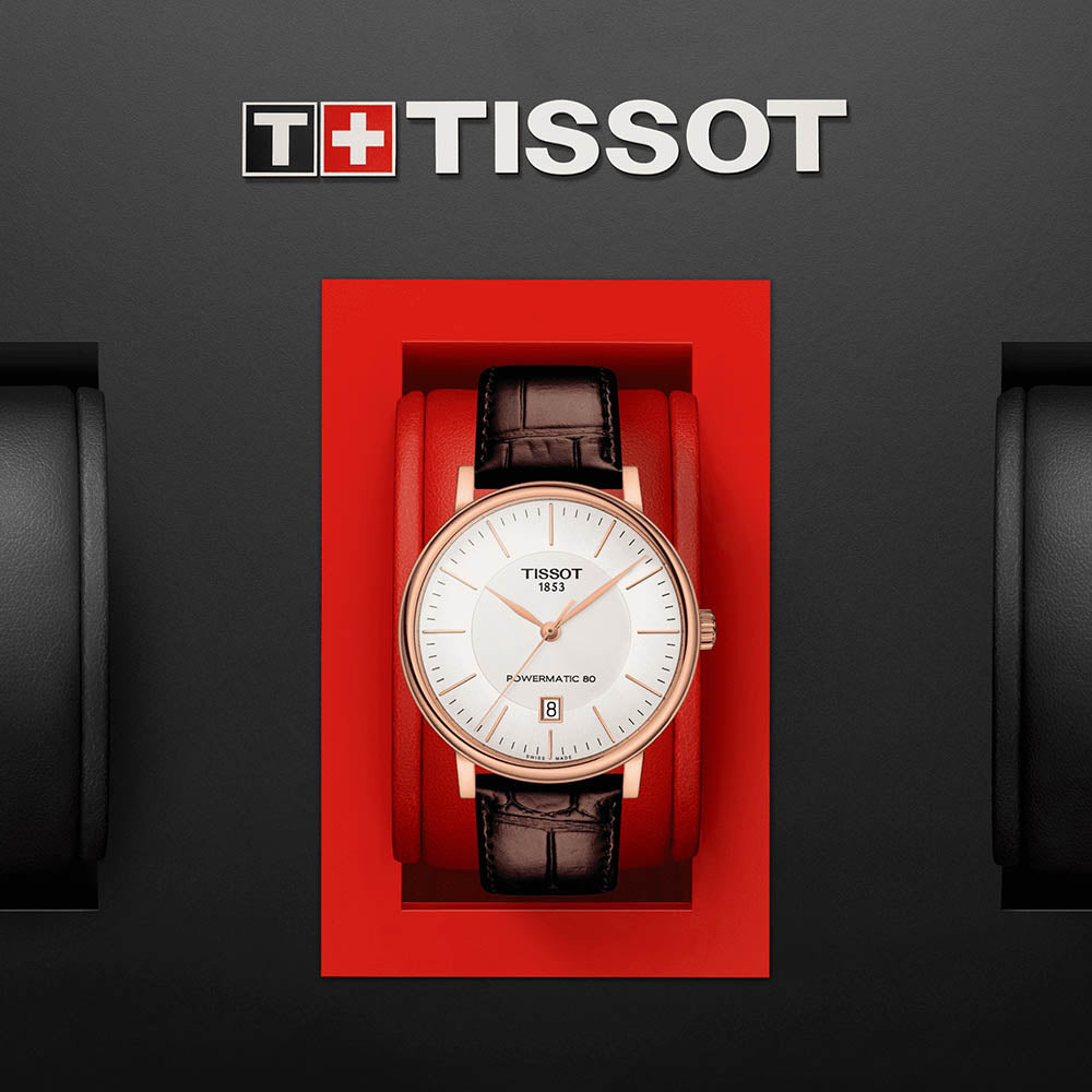 Tissot Carson Premium Powermatic 80 White Dial Brown Leather Strap Watch For Men - T122.407.36.031.00