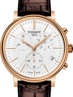 Tissot Carson Premium Chronograph White Dial Brown Leather Strap Watch For Men - T122.417.36.011.00