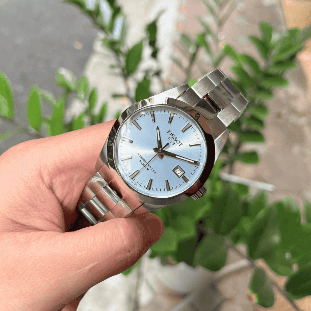 Tissot Gentleman Powermatic 80 Silicium Ice Blue Silver Steel Strap Watch For Men - T127.407.11.351.00
