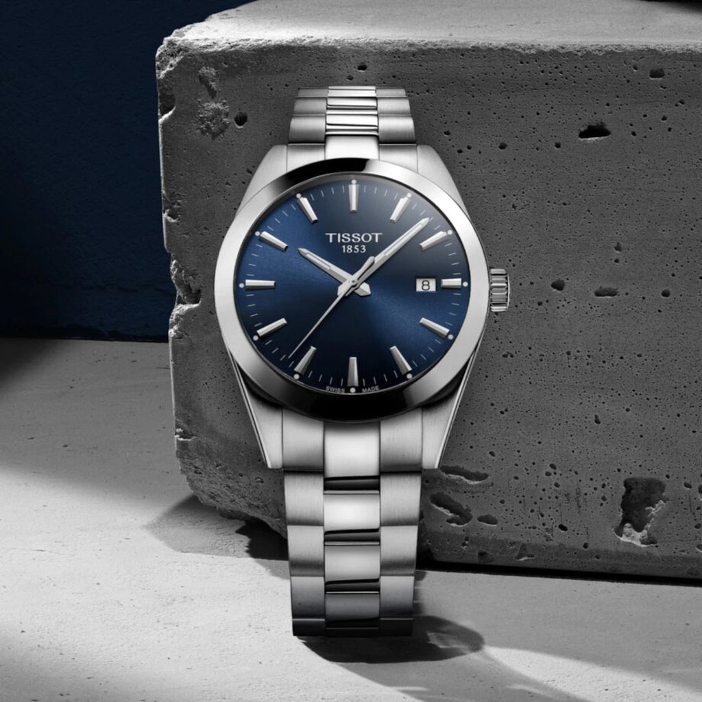 Tissot Gentleman Blue Dial Silver Steel Strap Watch For Men - T127.410.11.041.00