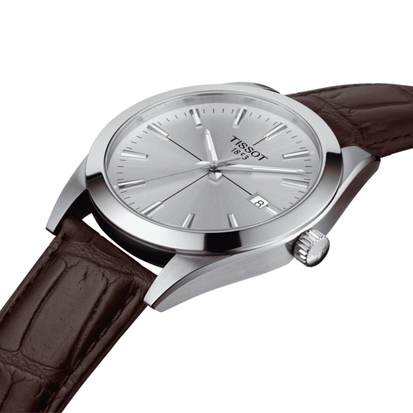 Tissot Gentlemen Silver Dial Brown Leather Strap Watch for Men - T127.410.16.031.01