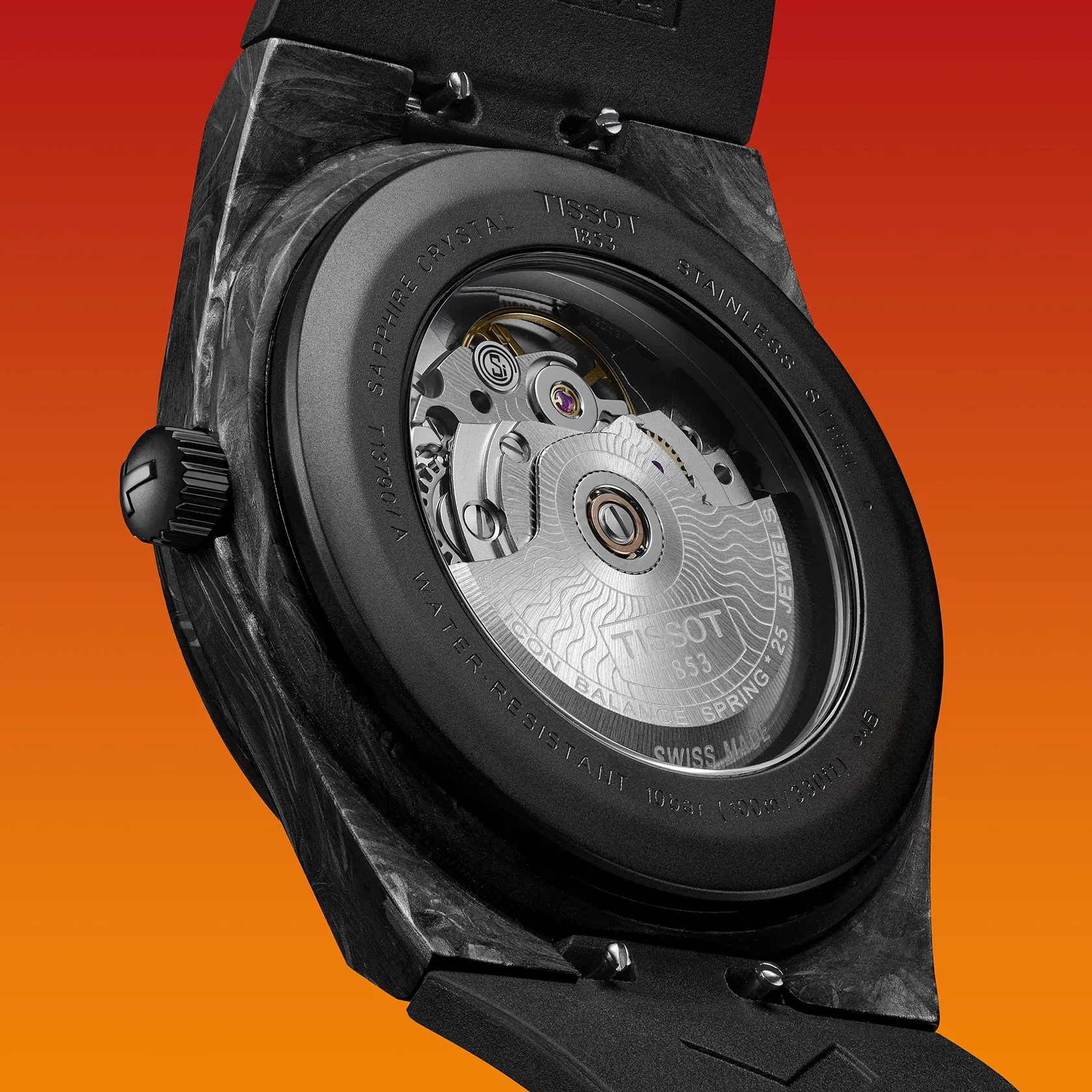 Tissot PRX Powermatic 80 Carbon Black Dial Black Rubber Strap Watch for Men - T137.907.97.201.00