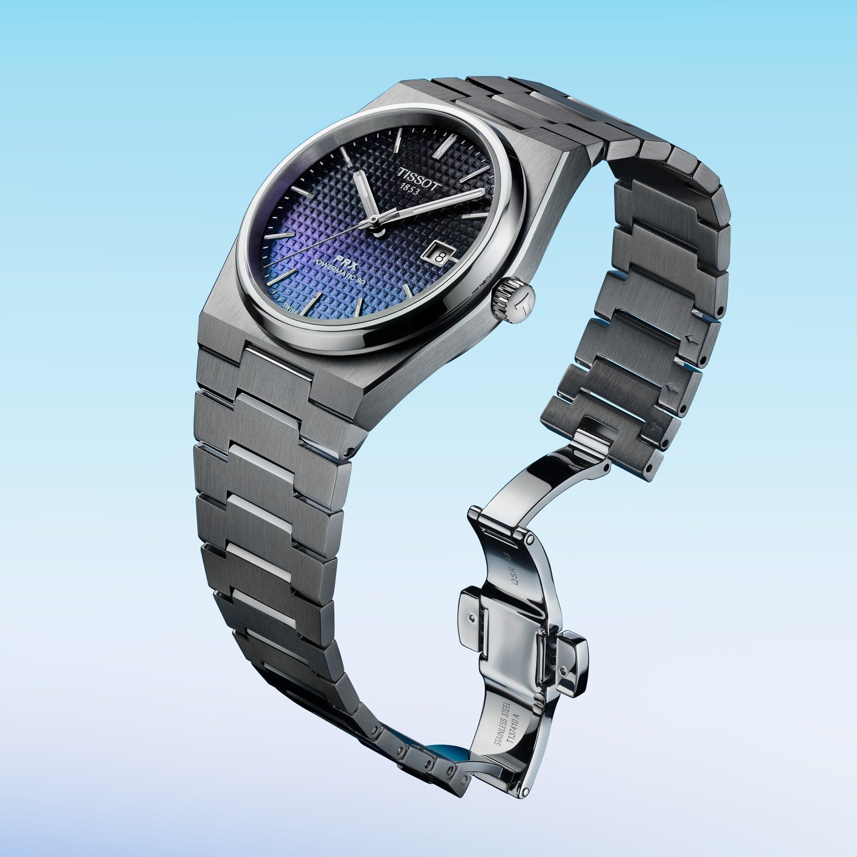 Tissot Powermatic 80 Automatic Gradient Blue Dial Silver Steel Strap Watch for Men - T137.407.11.051.01