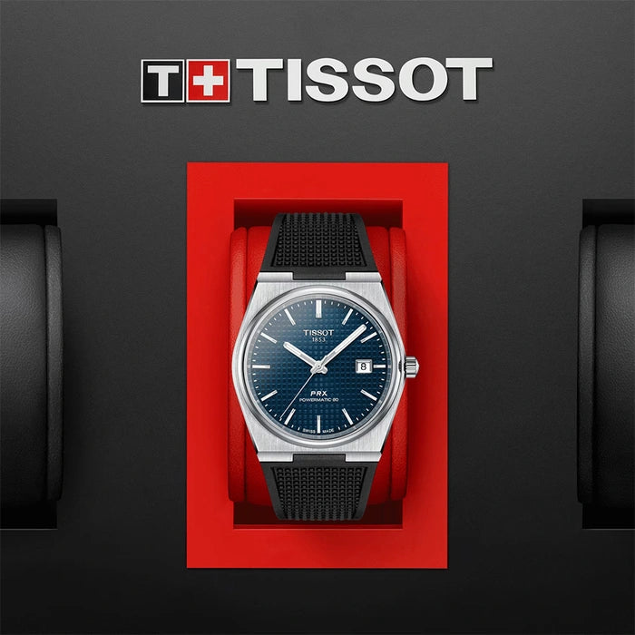 Tissot PRX Powermatic 80 Blue Dial Black Rubber Strap Watch for Men - T137.407.17.041.00