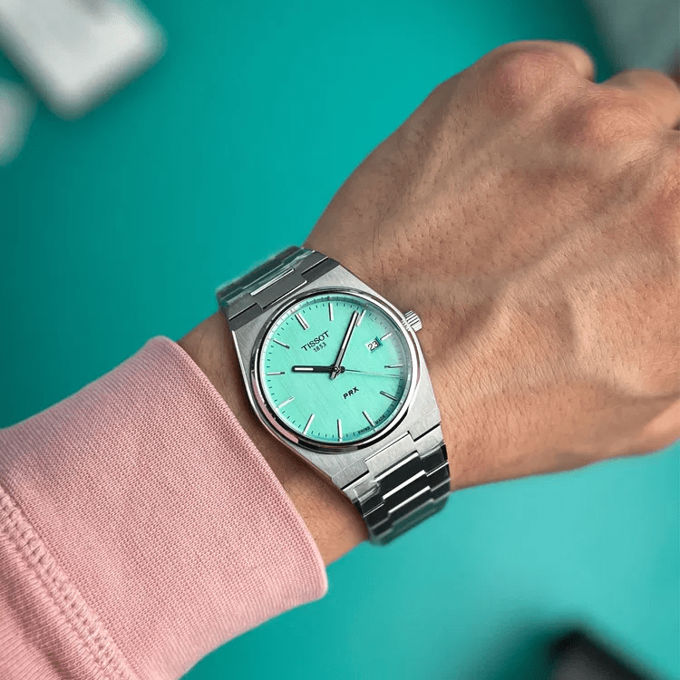 Tissot PRX Quartz Light Green Dial Silver Steel Strap Watch for Men - T137.410.11.091.01