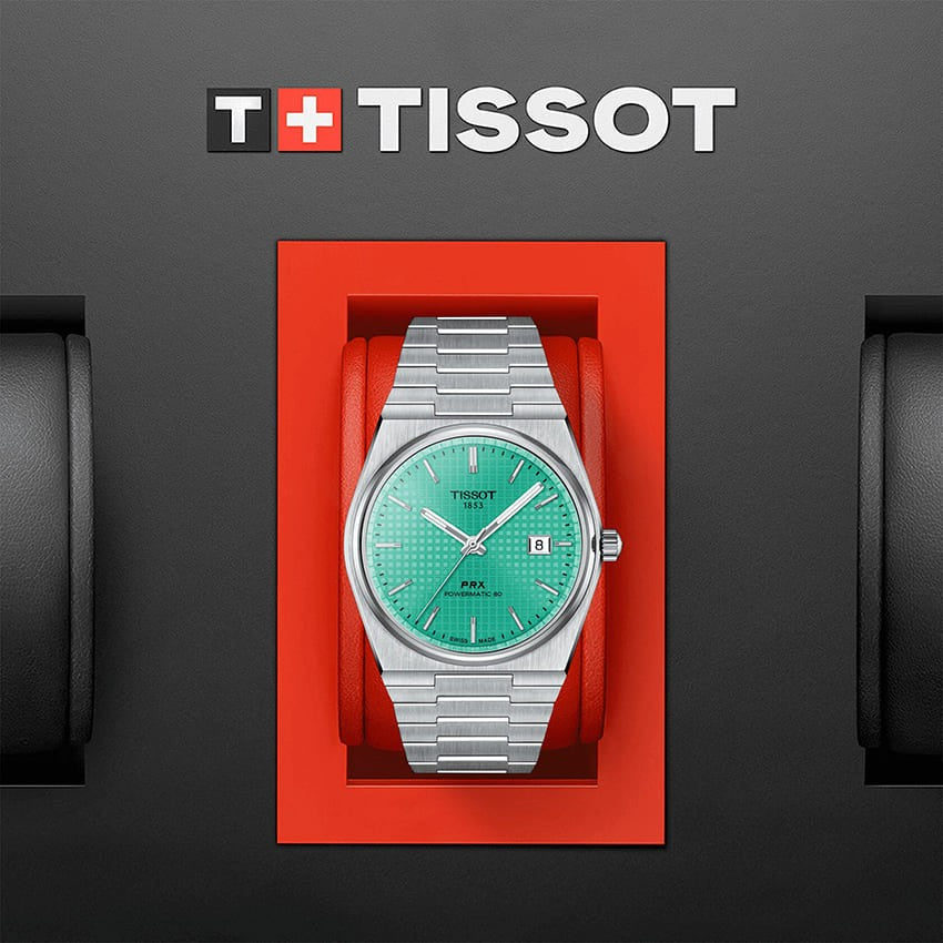 Tissot PRX Powermatic 80 Automatic Mint Green Dial Silver Steel Strap Watch for Men - T137.407.11.091.01