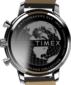 Timex Chicago Chrono 45mm Silver Tone Blue Dial Brown Leather Strap TW2W76200