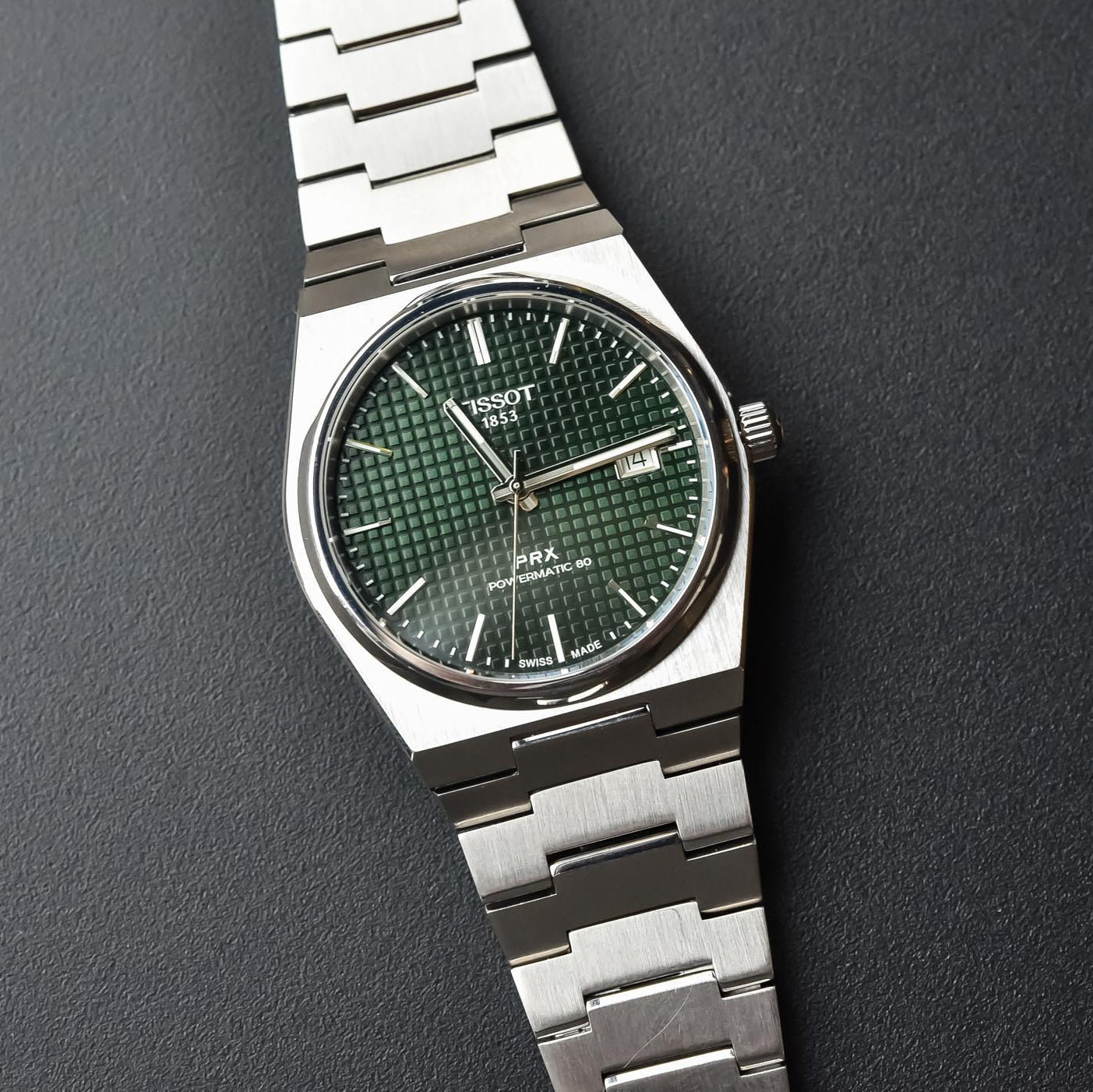 Tissot PRX Powermatic 80 Green Dial Silver Steel Strap Watch For Men - T137.407.11.091.00