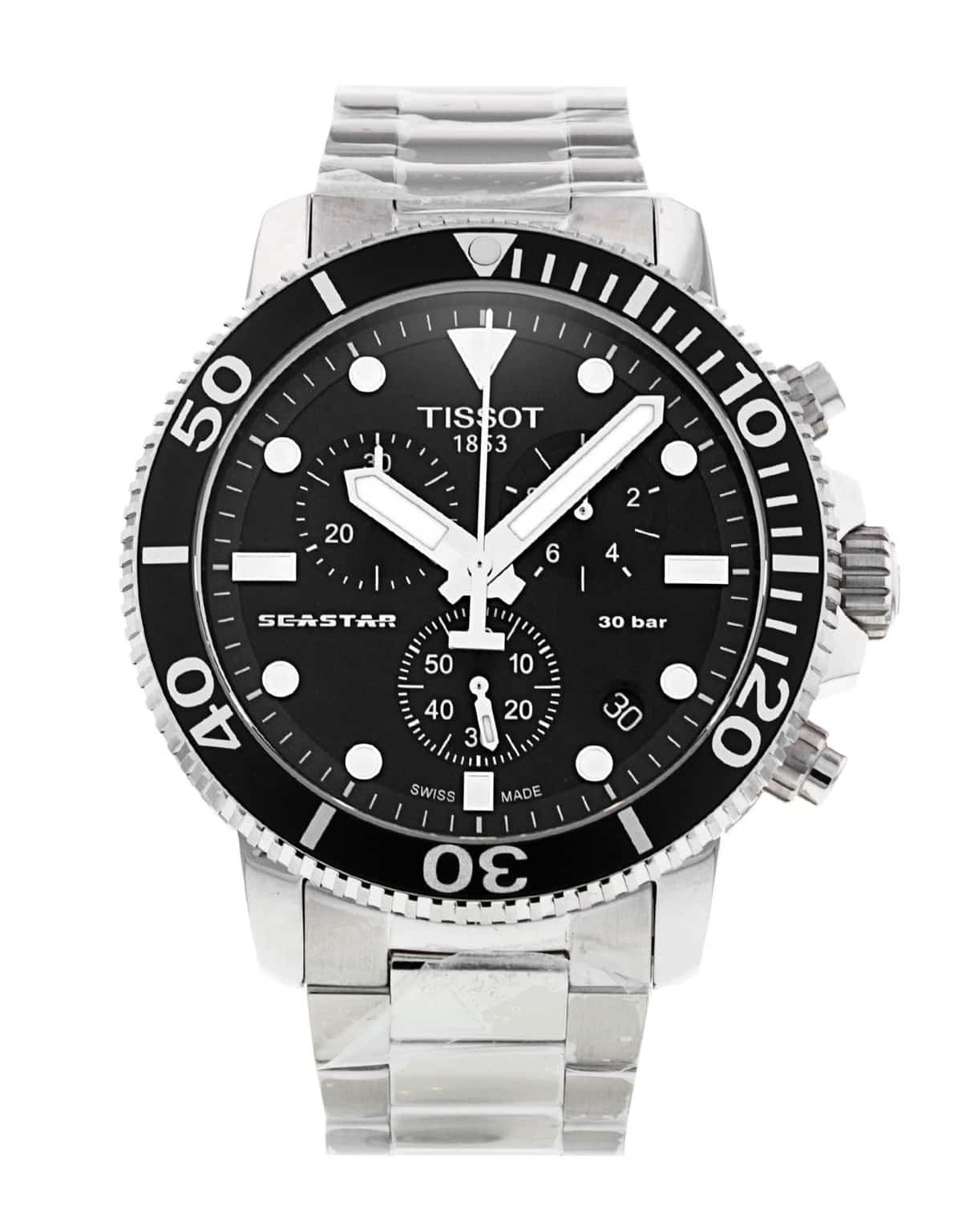 Tissot Seastar 1000 Chronograph Black Dial Silver Steel Strap Watch For Men - T120.417.11.051.00