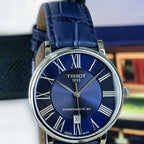 Tissot Carson Premium Powermatic 80 Blue Dial Blue Leather Strap Watch For Men - T122.407.16.043.00