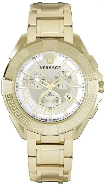 Versace Men's Watch Chrono Sporty 46mm White Gold Bracelet