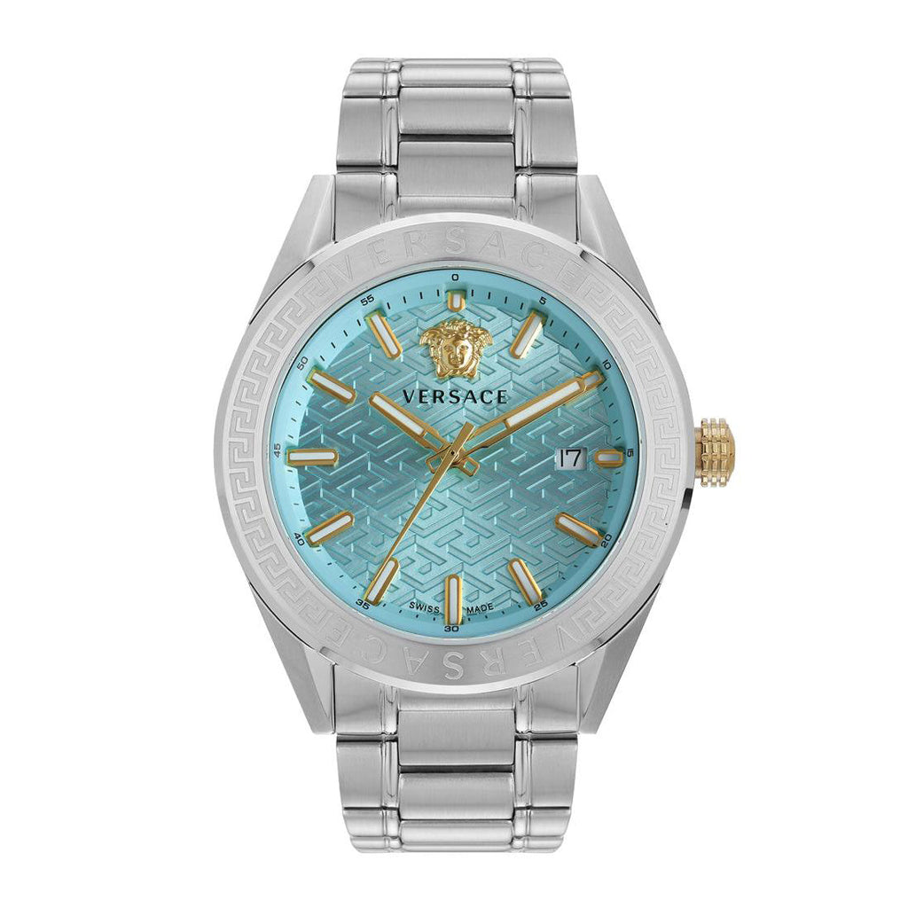 Versace V-Code 42mm Blue Dial Stainless Steel Men's Watch