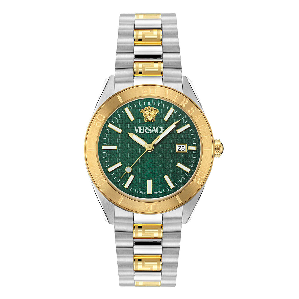 Versace V-Dome 42mm Men's Green Two-Tone Watch