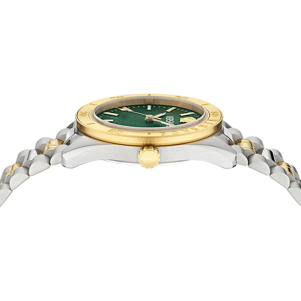 Versace V-Dome 42mm Men's Green Two-Tone Watch