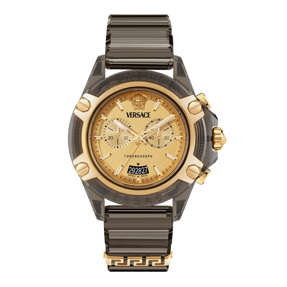 Versace Icon Active Chronograph 44mm Men's Gold Black Sport Watch