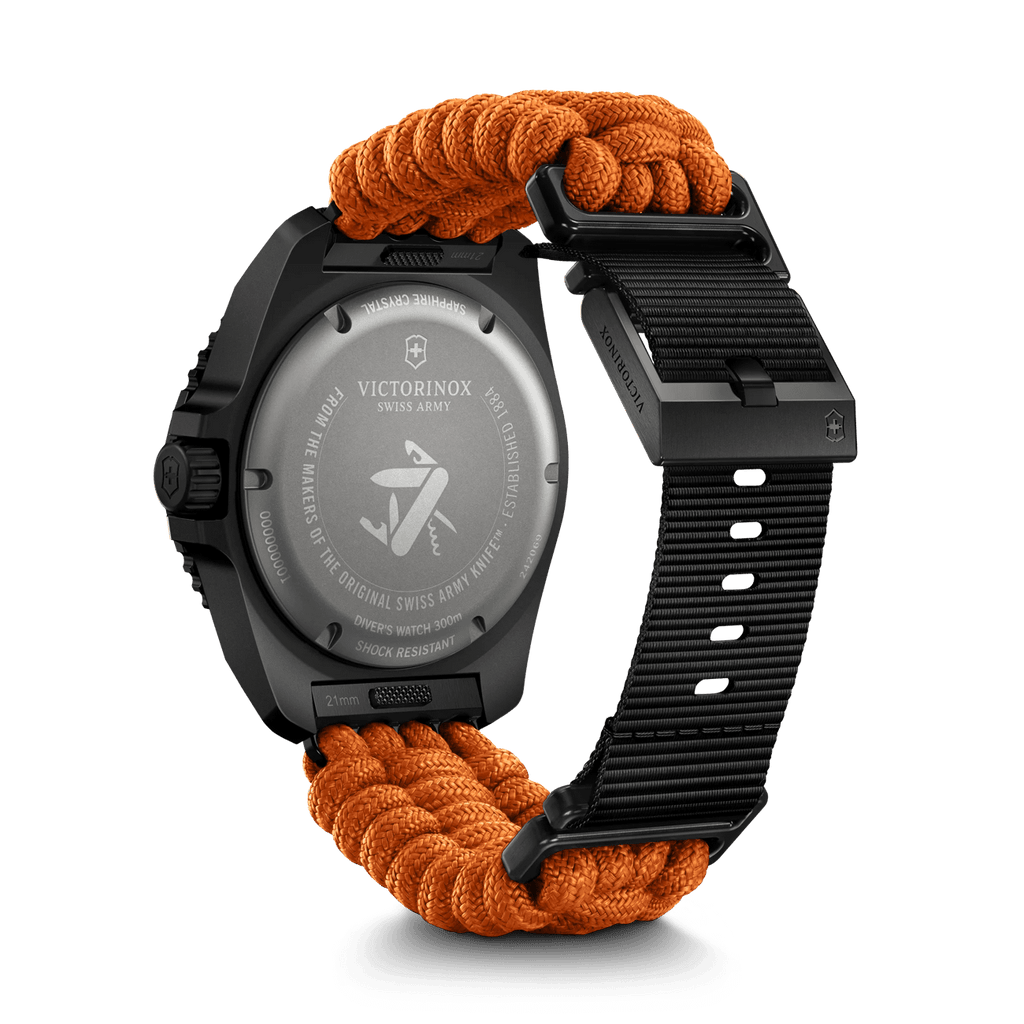 Victorinox Dive Pro Quartz Orange Paracord Band Black Dial Watch 242069.1