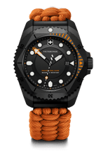 Victorinox Dive Pro Quartz Orange Paracord Band Black Dial Watch 242069.1