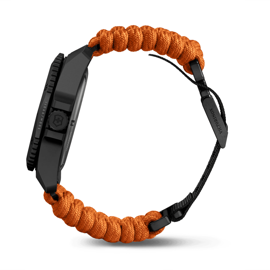 Victorinox Dive Pro Quartz Orange Paracord Band Black Dial Watch 242069.1