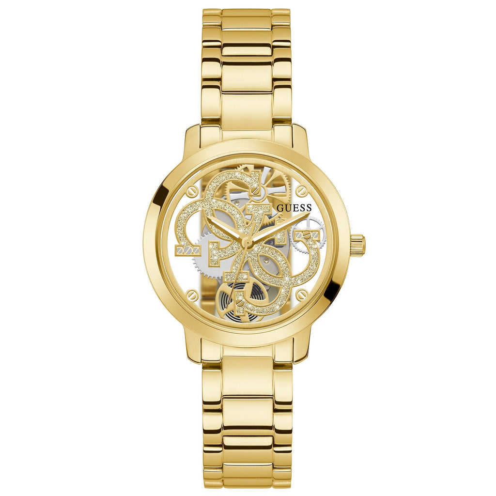 Guess Ladies Quattro Clear Gold Watch