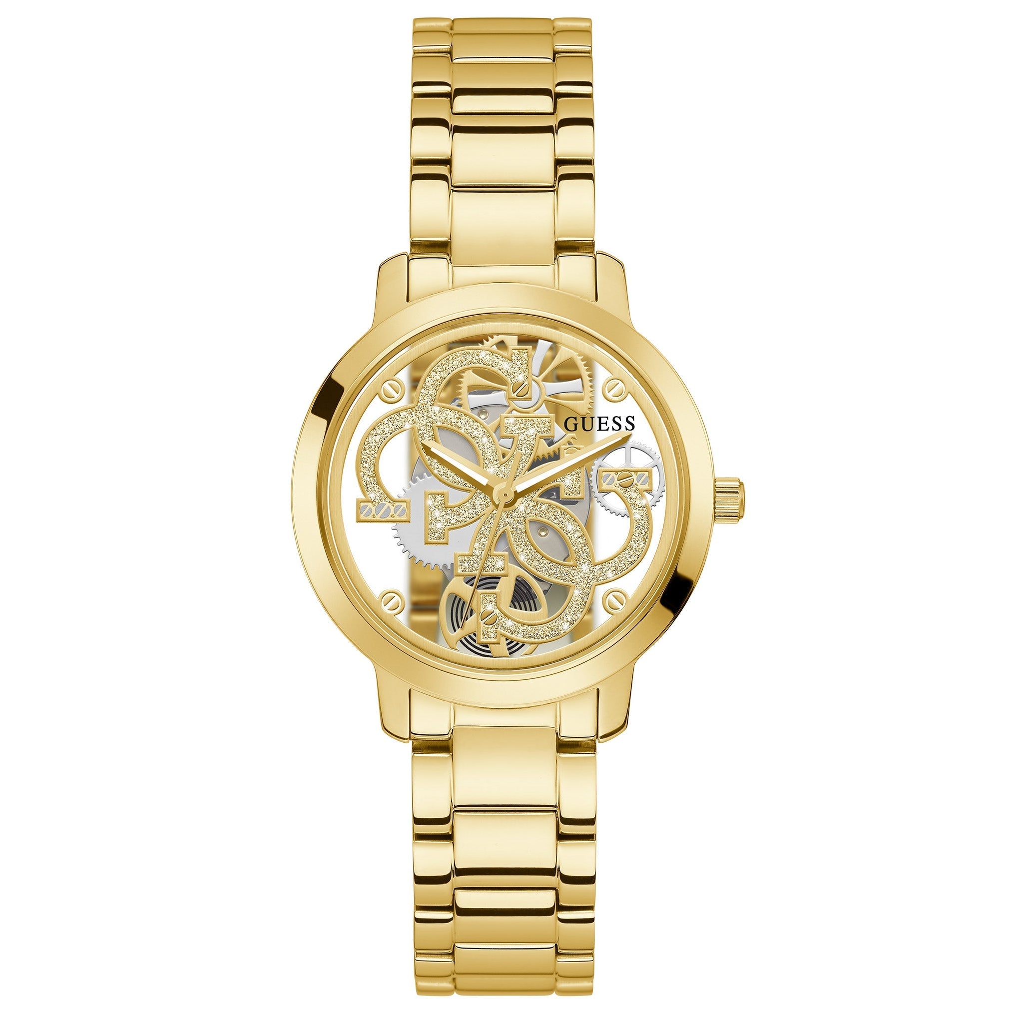 Guess Ladies Quattro Clear Gold Watch