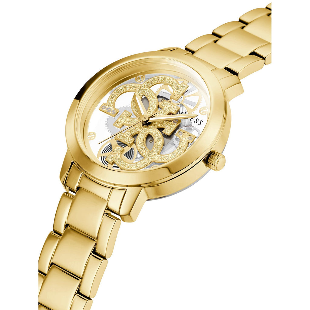Guess Ladies Quattro Clear Gold Watch