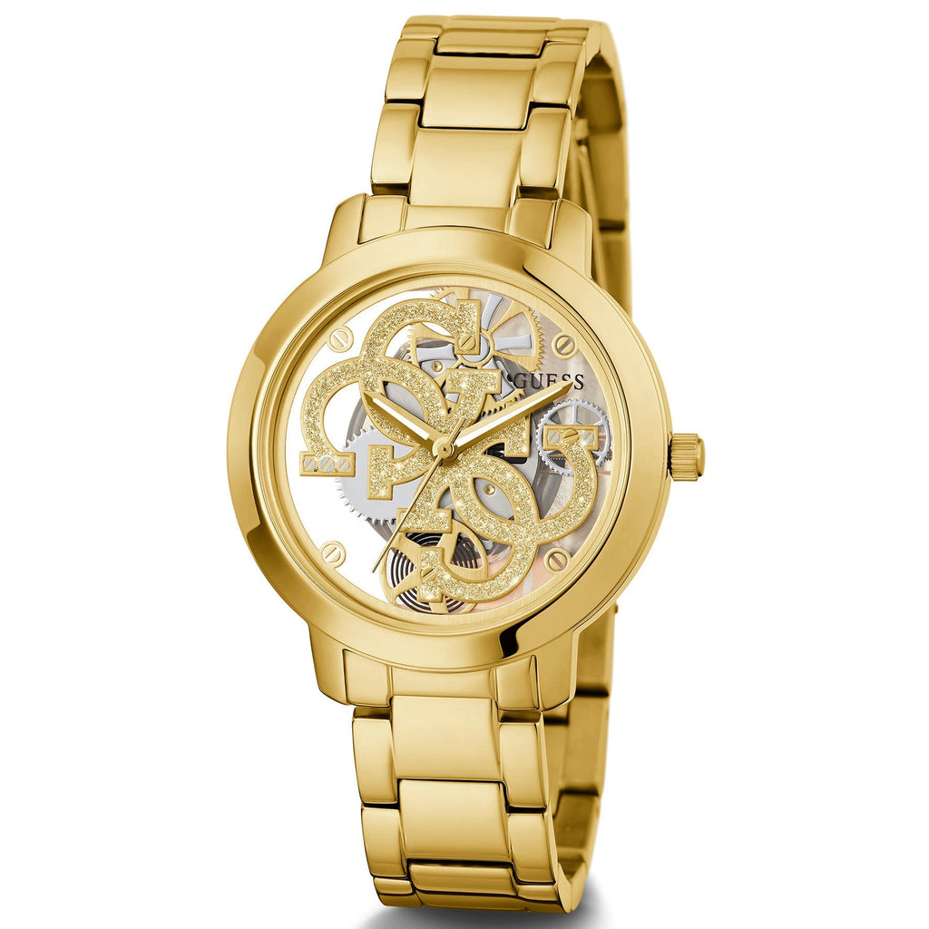 Guess Ladies Quattro Clear Gold Watch